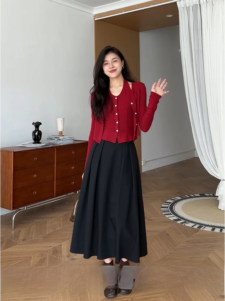 

Film Pink adient Color Blo Ne Hanging Slim Fit Big Skirt Umbrella Skirt Sle Casual Faion Women's Two-Piece Set
