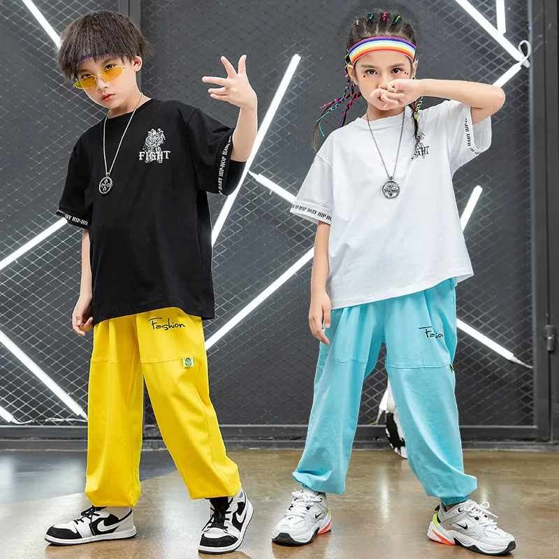 Kid Hip Hop Clothing Graphic Tee Oversized T Shirt Top Streetwear Jogger Sweat Pants for Girls Boys Jazz Dance Costumes Clothes