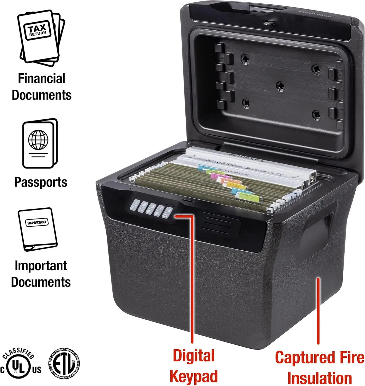 Charcoal Gray Waterproof Fireproof Safe Box with Digital Keypad for Documents and Files, Exterior 14.1x16.6x13.8 Inches