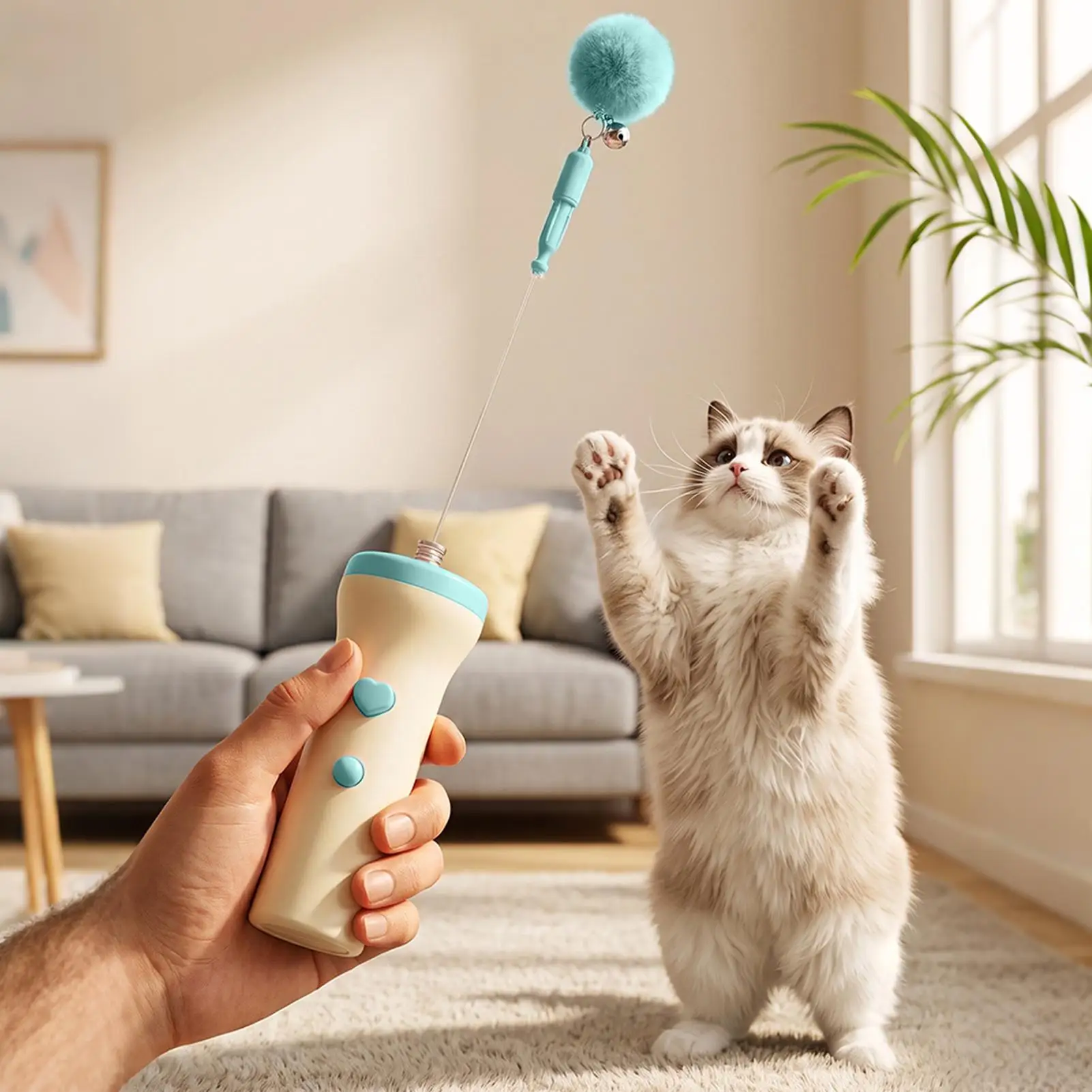 Electric Cat Toy Rechargeable Teasing Retractable Wand With Fuzzy Ball Interactive Toys Indoor Cats For Indoor Kitten Play