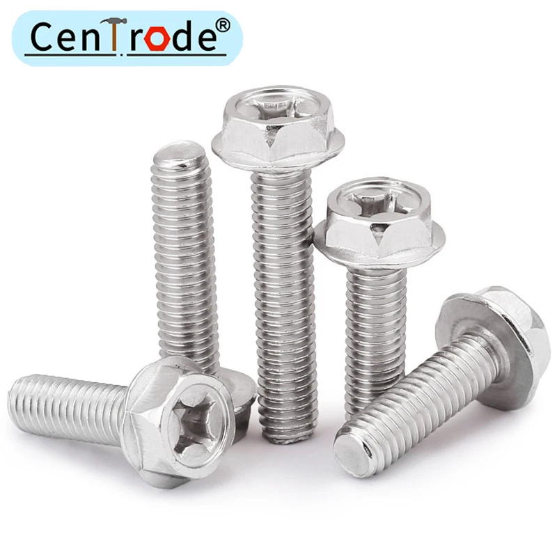 304 Stainless Steel Cross Flange Screw Outer Hexagon Flange Anti-slip Bolt M4M5M6