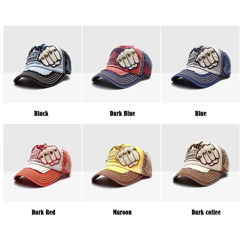 High Quality Fist Rivet Element Embroidery Cotton Adjustable Baseball Cap Hip Hop Hat Trucker Caps Dad Hats