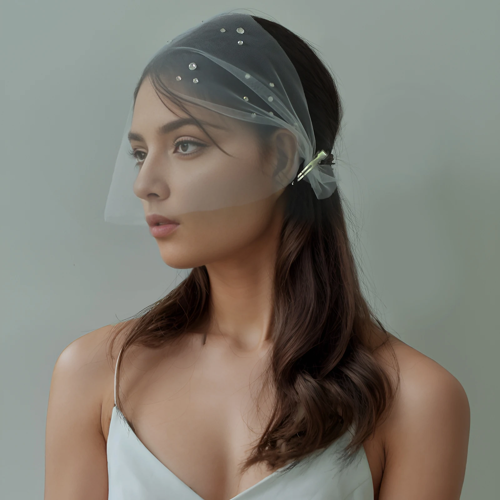 

Блестящая заколка для волос с кристаллами, свадебная фата, свадебный аксессуар, белый мягкий тюль, женская фата для вечеринок на открытом воздухе, velo de novias MA05