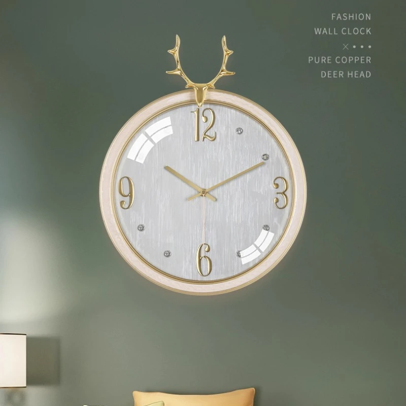 

European Fashion Digital Clock Living Room Decoration Brass Wall Clock Creative Corridor Design Silent Large Wall Clock Mural
