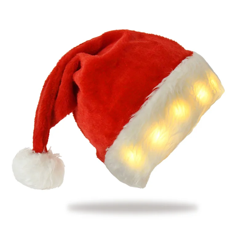 

Red Christmas Santa Hat Cotton Warmth Christmas Hat with Lights Navidad Noel New Year Gifts Xmas Caps Adult/Kids