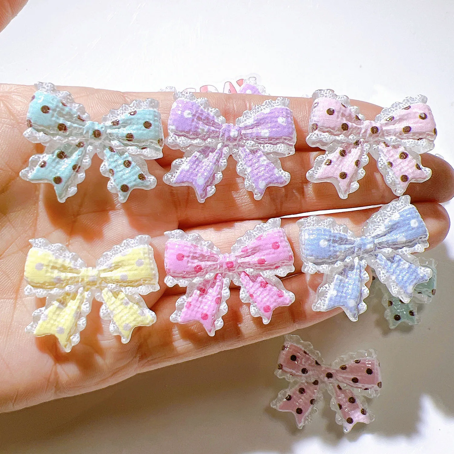 100PCS Lace Wave Dots Resin 31X26MM Bow DIY Handmade Accessories Shoe Flower Stickers Children's Hair Accessories Patch