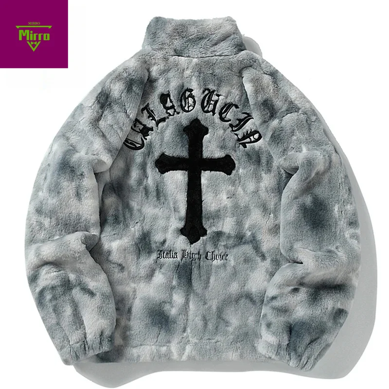 سترة صوف كلاسيكية من Streetwear مطرزة متقاطعة كبيرة الحجم غير رسمية منفوش وسحاب معطف هاراجوكو هيب هوب للرجال سترات 2023