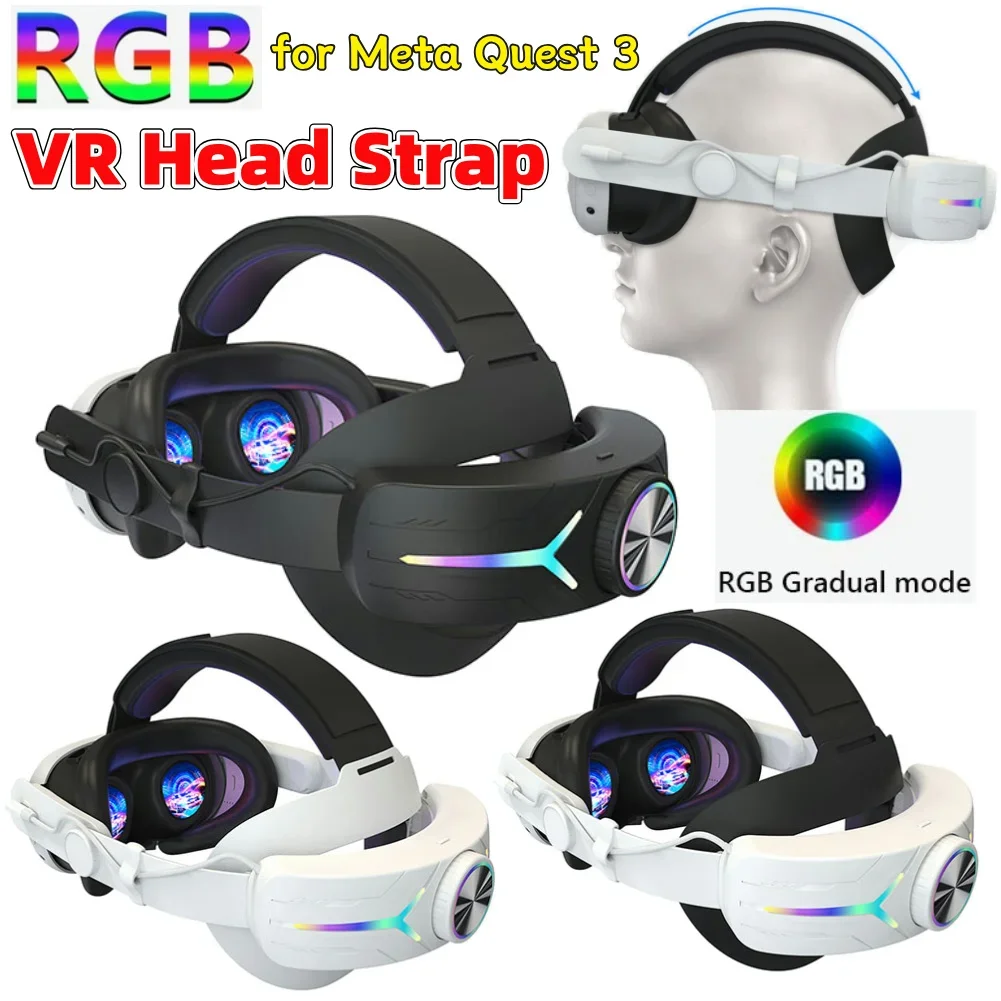 RGB Adjustable VR Head Band 8000mAh Rechargeable VR Lightweight Replacement Strap Reduce Face Pressure for Meta Quest 3 Headset