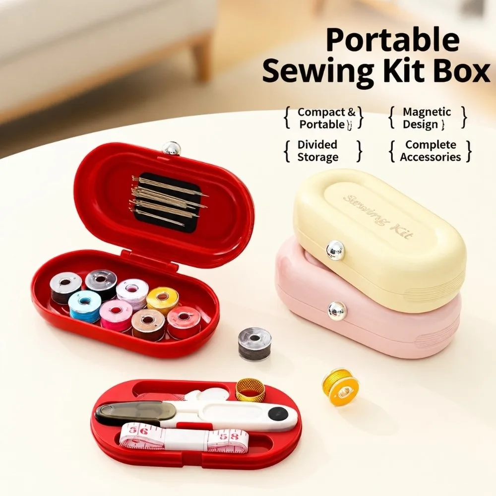 Portable Magnetic Needle and Thread Box Practical Small Sewing Kit for Clothes DIY Sewing Storage Box for Dormitories