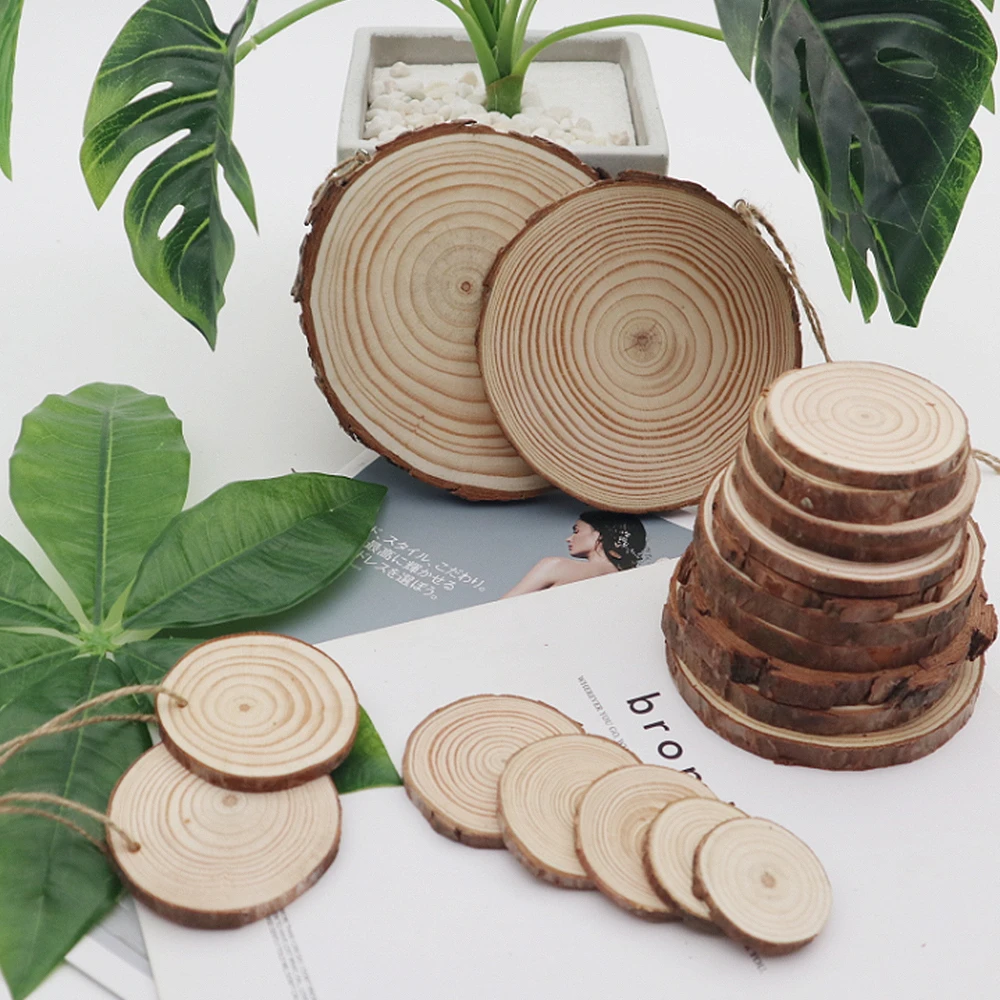 1PC Natural Pine Round Unfinished Wood Slices Circles With Tree Bark Log Discs DIY Crafts Rustic Wedding Party Painting