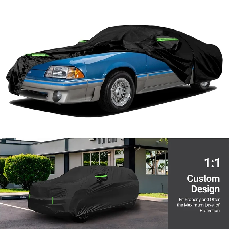 

210T For 1979-1993 Ford Mustang,All Weather Car Cover with Zipper Door & Windproof Bands For Snow Rain Dust Hail Protection