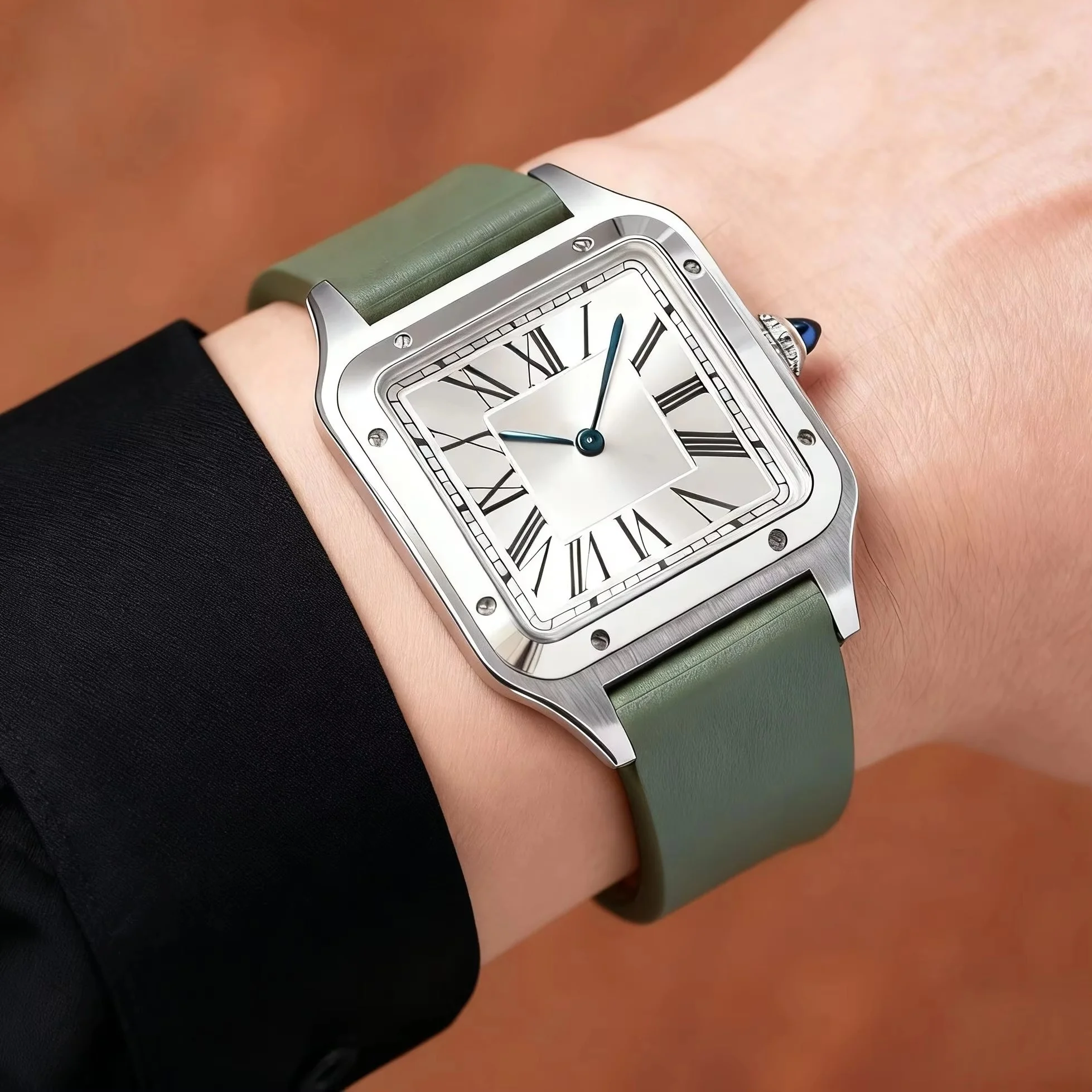 15.5mm 17.5mm Fit for Cartier Santos Dumont L M Size CTS FKM Rubber Quick Release Watch Strap