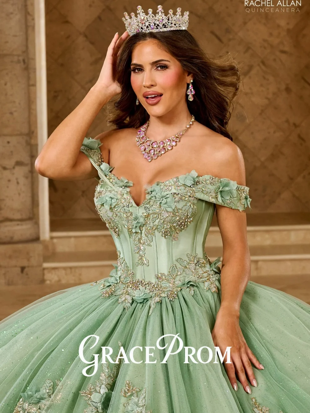 

GraceProm Luxurious Quinceanera Dresses With Off The Shoulder Bodice Floral Appliques Tiered Skirt Robe Quinceanera Customized