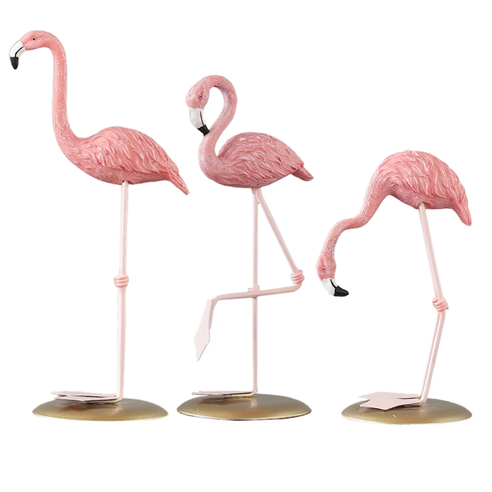 3pcs Simulate Flamingo Statue Cartoon Patio Flamingo Resin Craft Flamingo Model Statue For Home Office Room Desktop Decor  ﻿