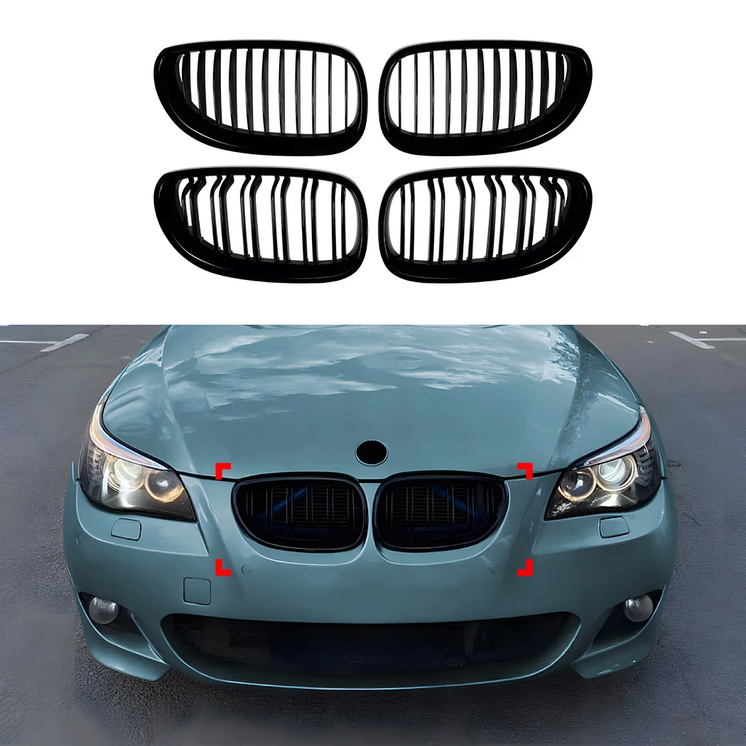 Front Kidney Grille For BMW 5 Series E60 E61 2004-2010 Parrilla Single Double Slat Gloss Black Air Intake Grille