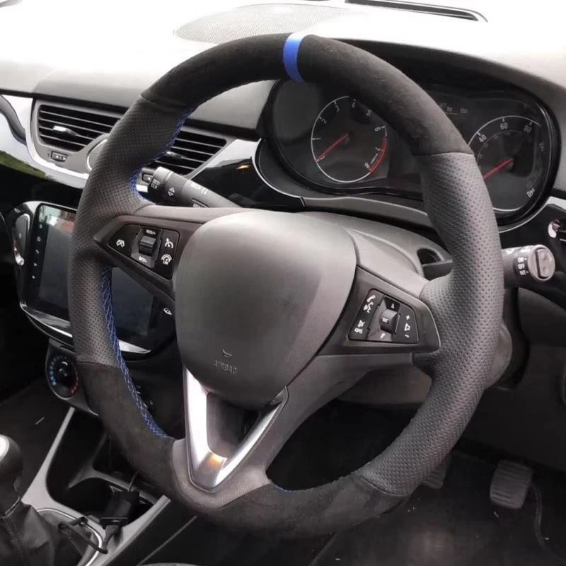 Black Suede Car Steering Wheel Cover For Opel Astra(K) Corsa(E) Crossland X Grandland X Insignia Leather Steering Wrap view 2
