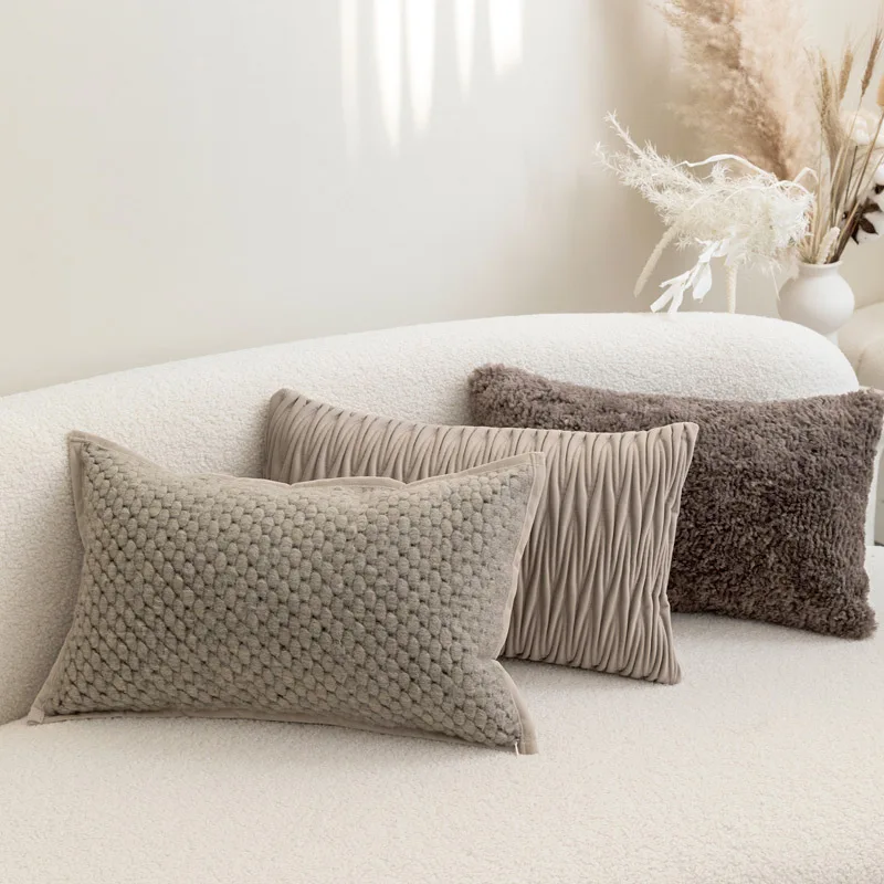 Hellgraue Kaffeefarbene Textur-Kissenbezüge, moderner, leichter, luxuriöser, schlichter Kissenbezug, 30 x 50 cm, für Zuhause, Sofa, Nachttisch, Kissenbezüge