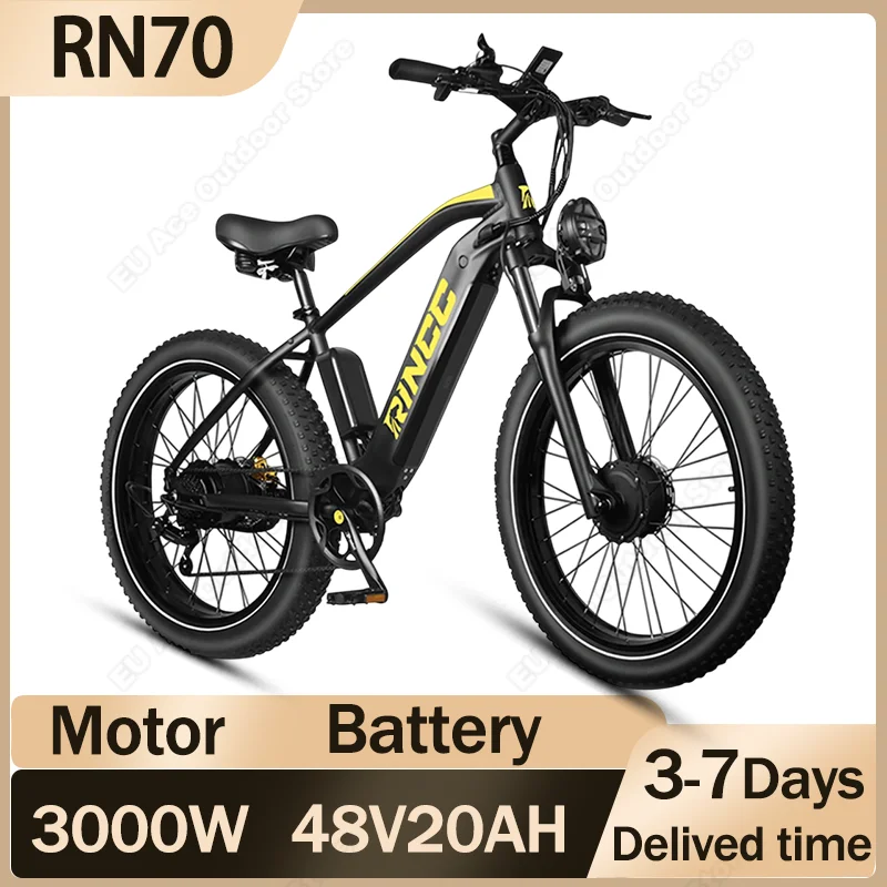 RINCC RN70 Bicicletta Elettrica 3000W Doppio Motore 48V20AH Batteria Bici Elettrica 26 pollici pneumatico per tutti i terreni retro Freno Idraulico E-bike