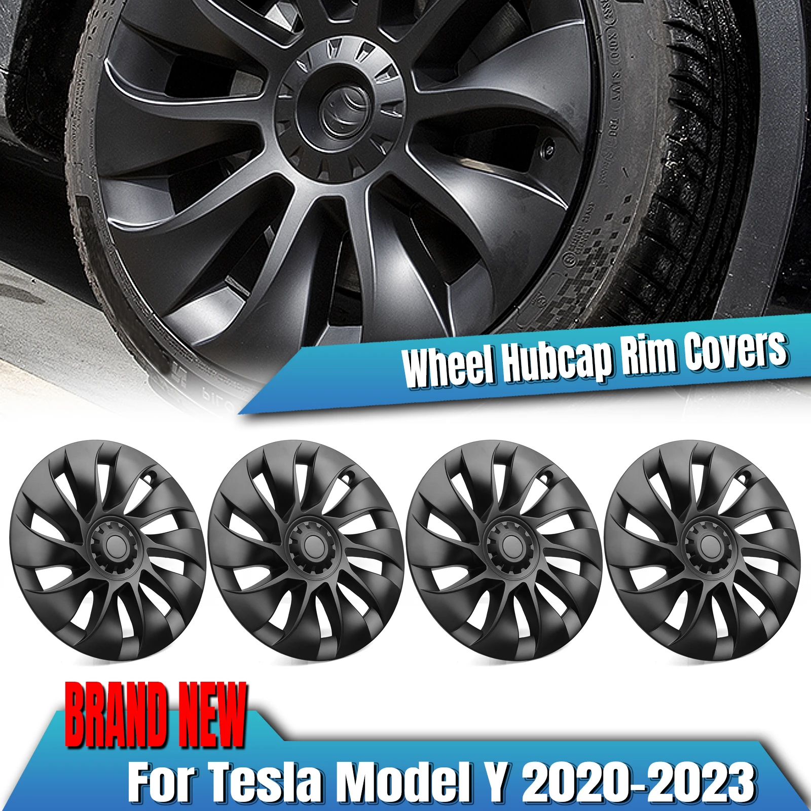 4 Pieces Car Wheel Hubcap 20 Inch Rim Cover Hub Cap Automotive Part Whirlwind Style Matte Black For Tesla Model Y 2020-2024