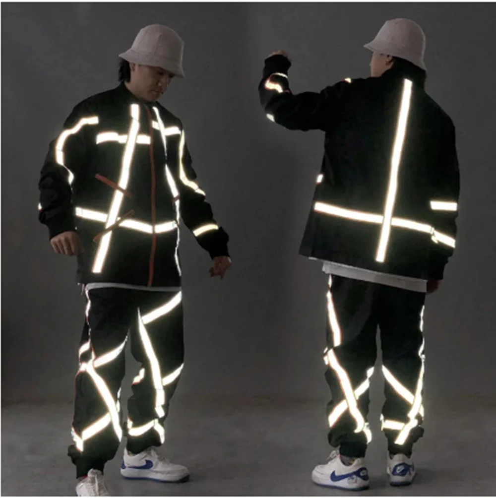 2025 adulto masculino hip hop dança roupas reflexivo dança de rua palco traje quebrando b-boy dançarino desempenho outfit yj084