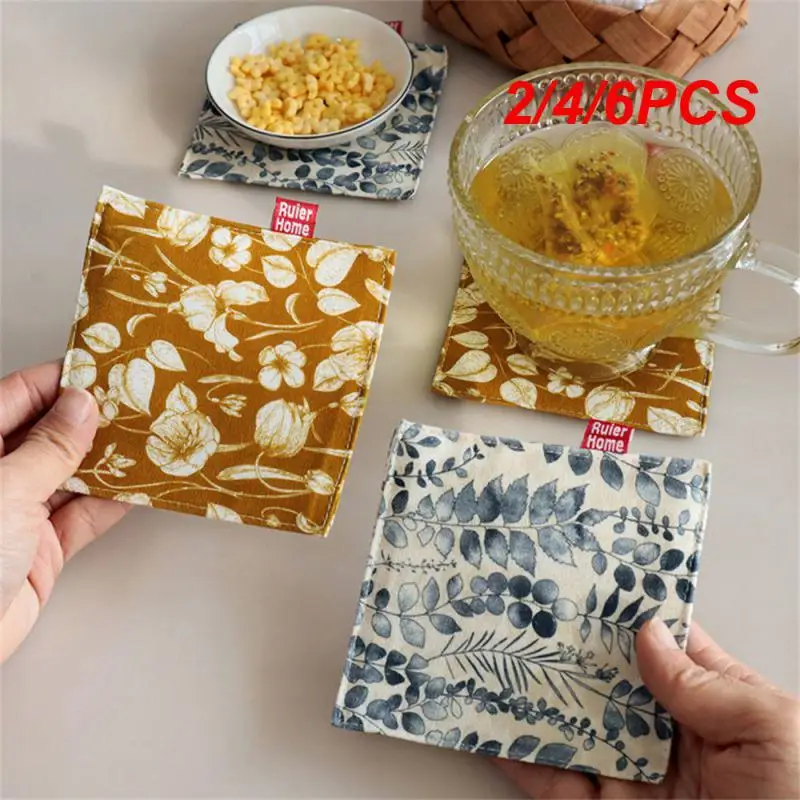 2/4/6PCS National Tide Style Coaster Cotton And Linen Table Accessories Kitchen Bar Supplies Coaster Home Supplies