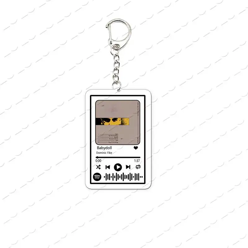 Popular Singer Dominic Fike Music Playlist Code Keychains Babydoll White Keys Acrylic Bag Charm KeyRing Pendant Fans Gifts