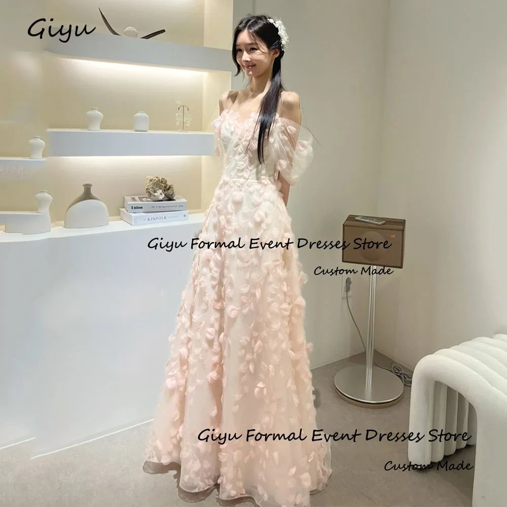 Giyu Fairy 3D Leaf Korea Wedding Dress Photo Shoot Light Pink Sweetheart Collar Evening Gown Dress Floor-Length Summer Dress