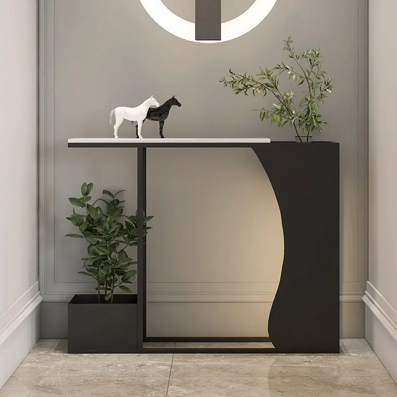 Modern entrance table wrought iron light extremely narrow foyer corridor creative marble high-end flower stand entrance c