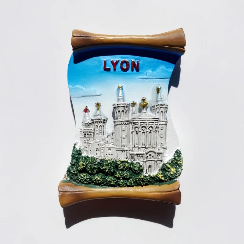 Francia, Lyon, edificios emblemáticos, turismo creativo, recuerdos, pinturas 3D, pegatinas magnéticas para refrigerador
