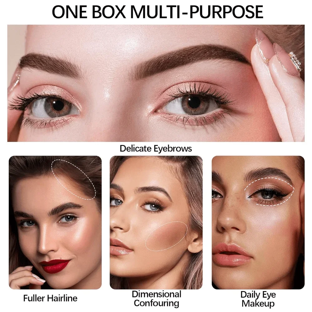 マット3色ブロウパウダーパレット（ブラシ付き）：3Dシェーピング、ウォータープルーフ＆ロングラスティング、冬やホリデーのルックに簡単にブレンドできます。