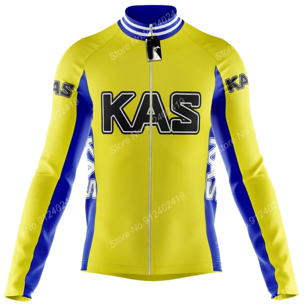 KAS Team 2023 Cycling Jersey Set Mens Summer Long Sleeve Bicycle Clothing Road Bike Pants Bib Suit MTB Maillot Culotte