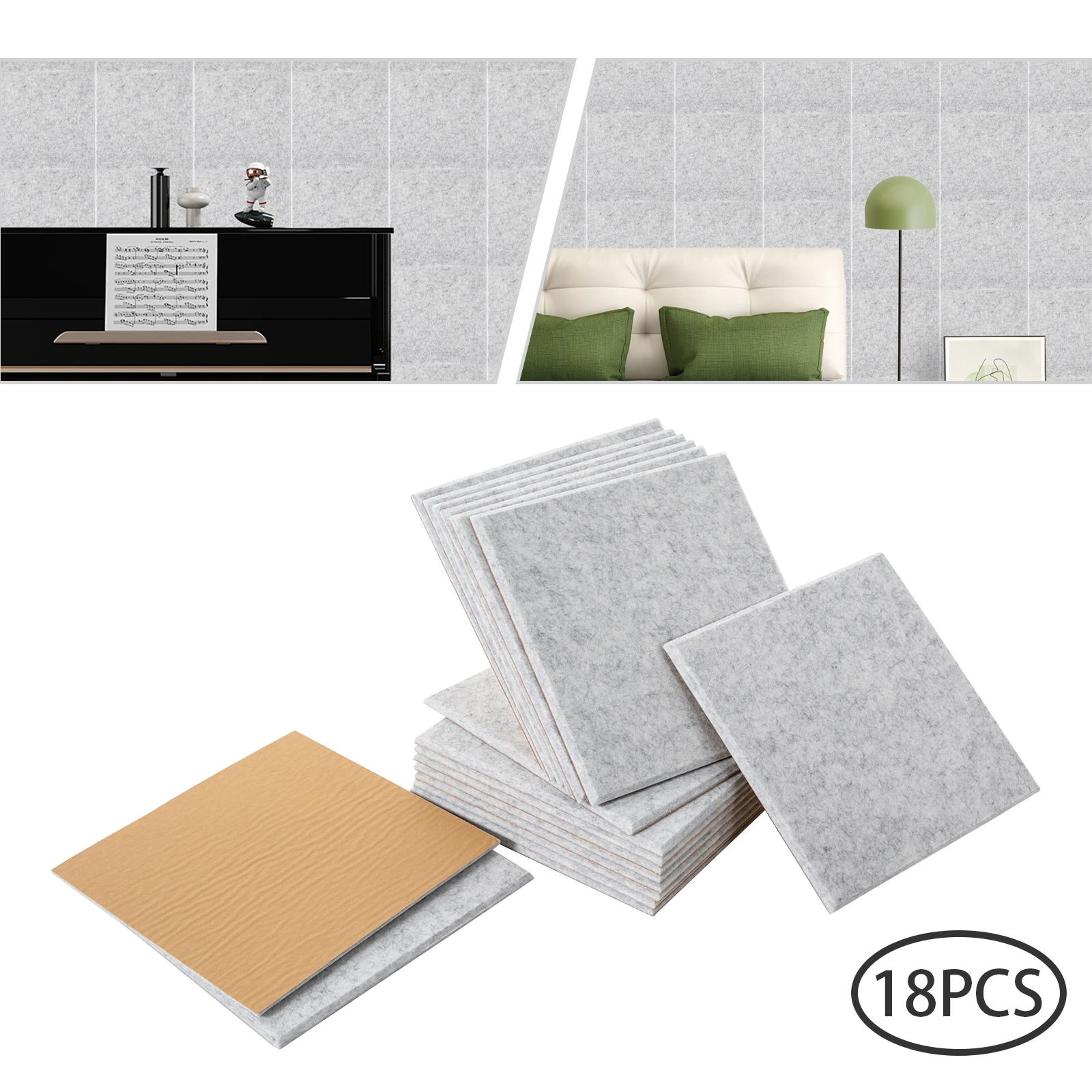 Panneaux acoustiques carrés gris argenté mur d'isolation phonique haute densité 18 pièces mousse acoustique pour la décoration murale, traitement acoustique