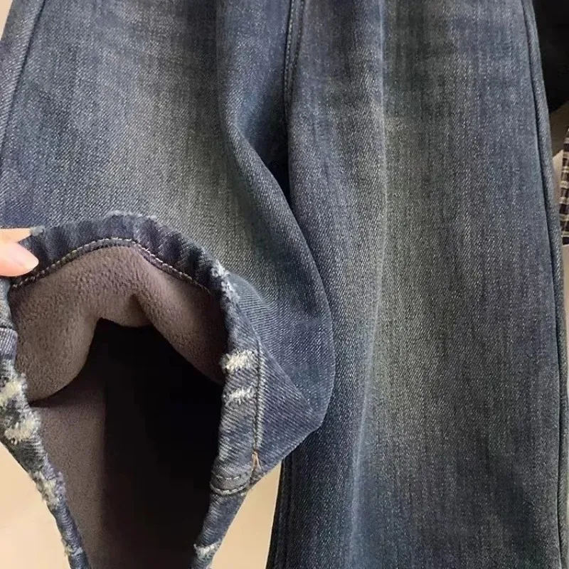 Girls' Jeans Autumn/Winter New Fashionable Children's Plush Thick Loose Pants with Belt 100-160cm