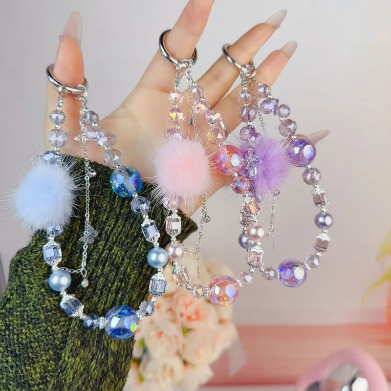 

Hairball Flower Mobile Phone Lanyard Alloy Crystal Zircon Beaded Versatile Pendant Simple And Cute Lanyard