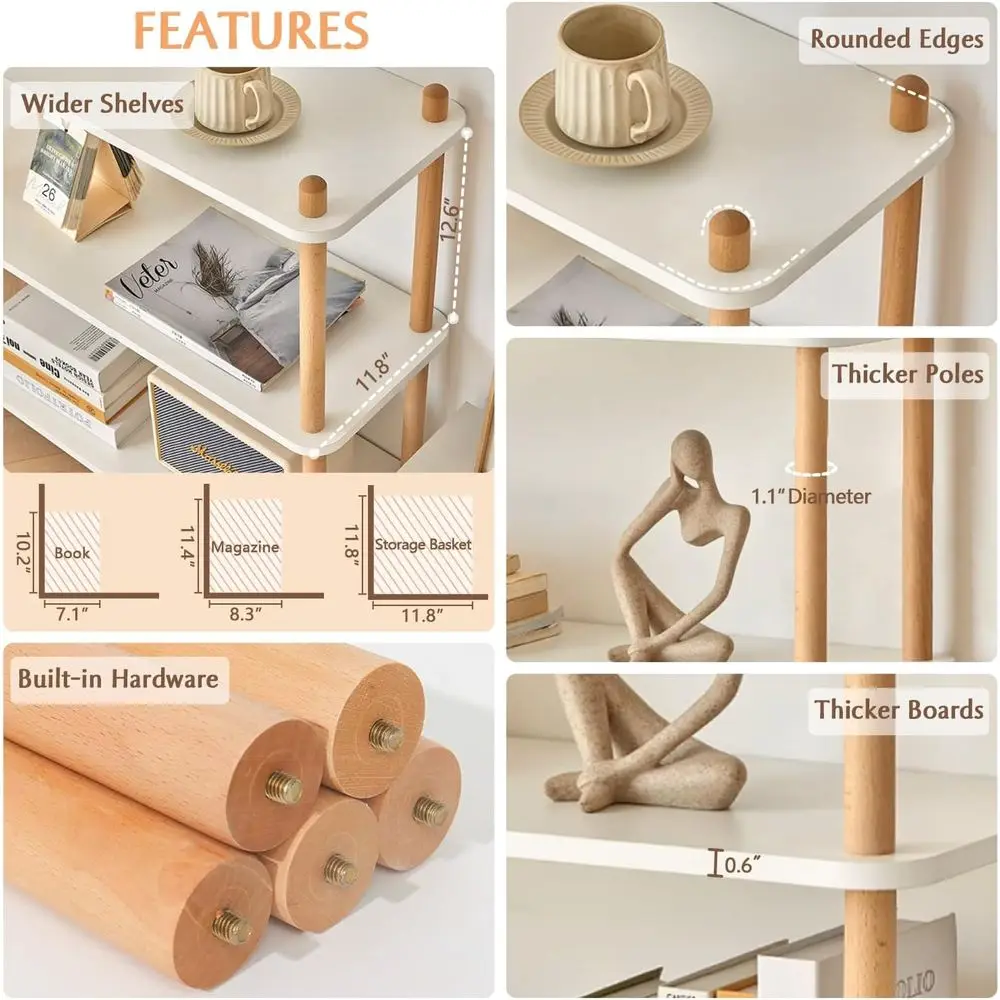 خزانة كتب خشبية مكونة من 4 طبقات - رف كتب حديث مفتوح، رف تخزين قائم بذاته، حامل عرض متعدد الوظائف للمنزل والخارج #4