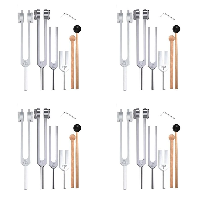 A64T-16Pcs Tuning Fork Set(128Hz, OM 136.1Hz, MI 528Hz, 4096Hz),For Healing Chakra,Sound Therapy,Reliever Stress