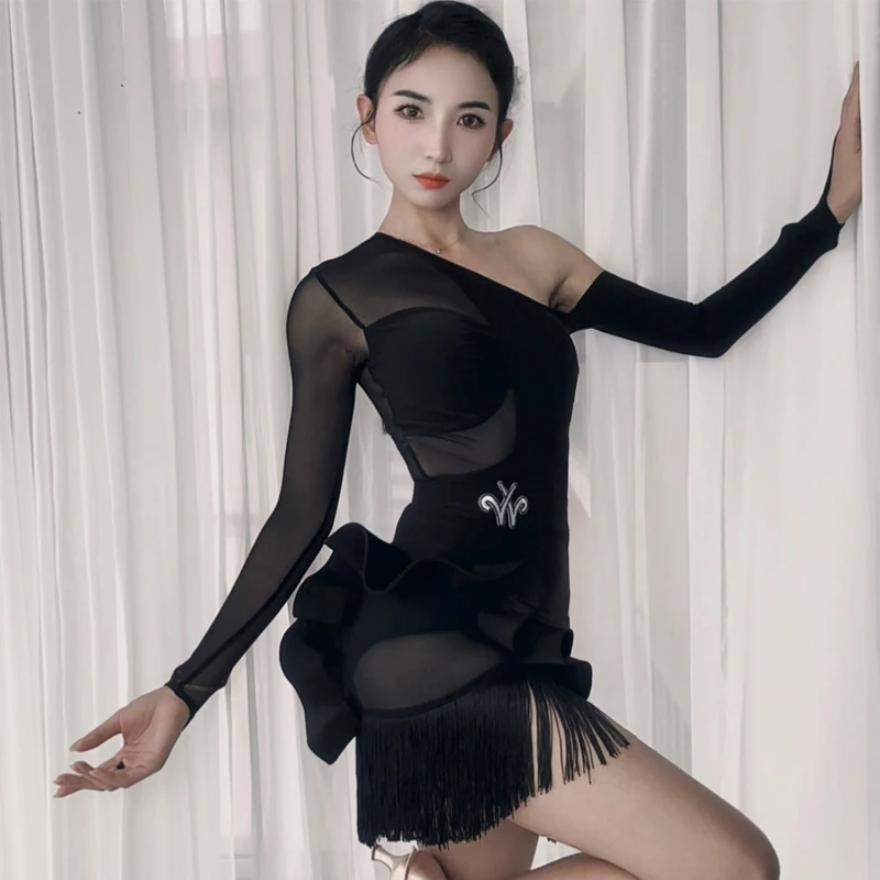 Dames Samba Latin Dans Kostuum Sexy Chacha Latin Dans Kleding Volwassenen Prestaties Latin Dans Suits Omzoomd Rok SL12567