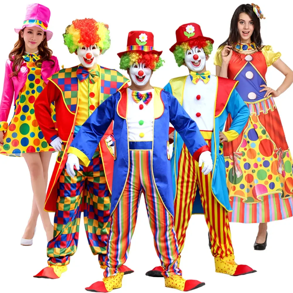 Adult Circus Clown Costume Coat Tie Carnival Party Show Joker Dress for Men Women No Wig and Mask