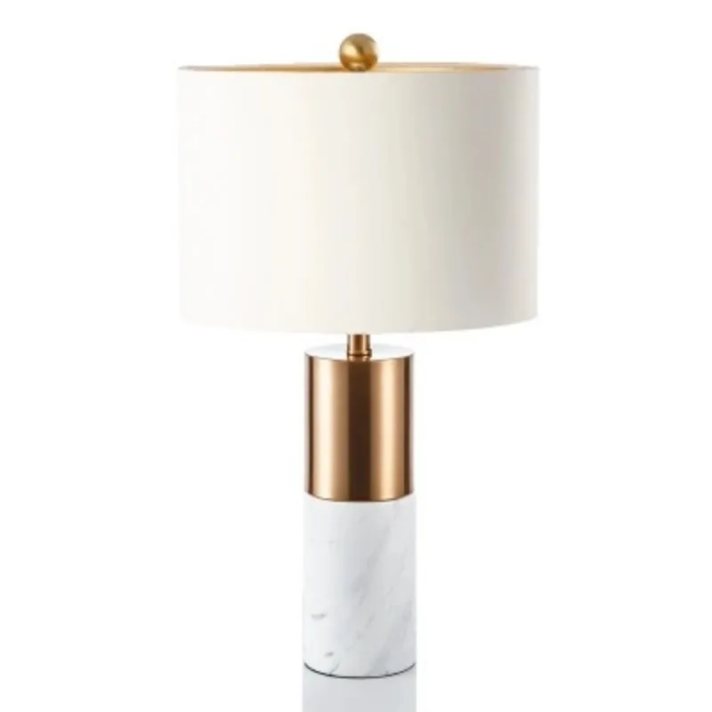 

American postmodern white pattern marble desk lamp copper color