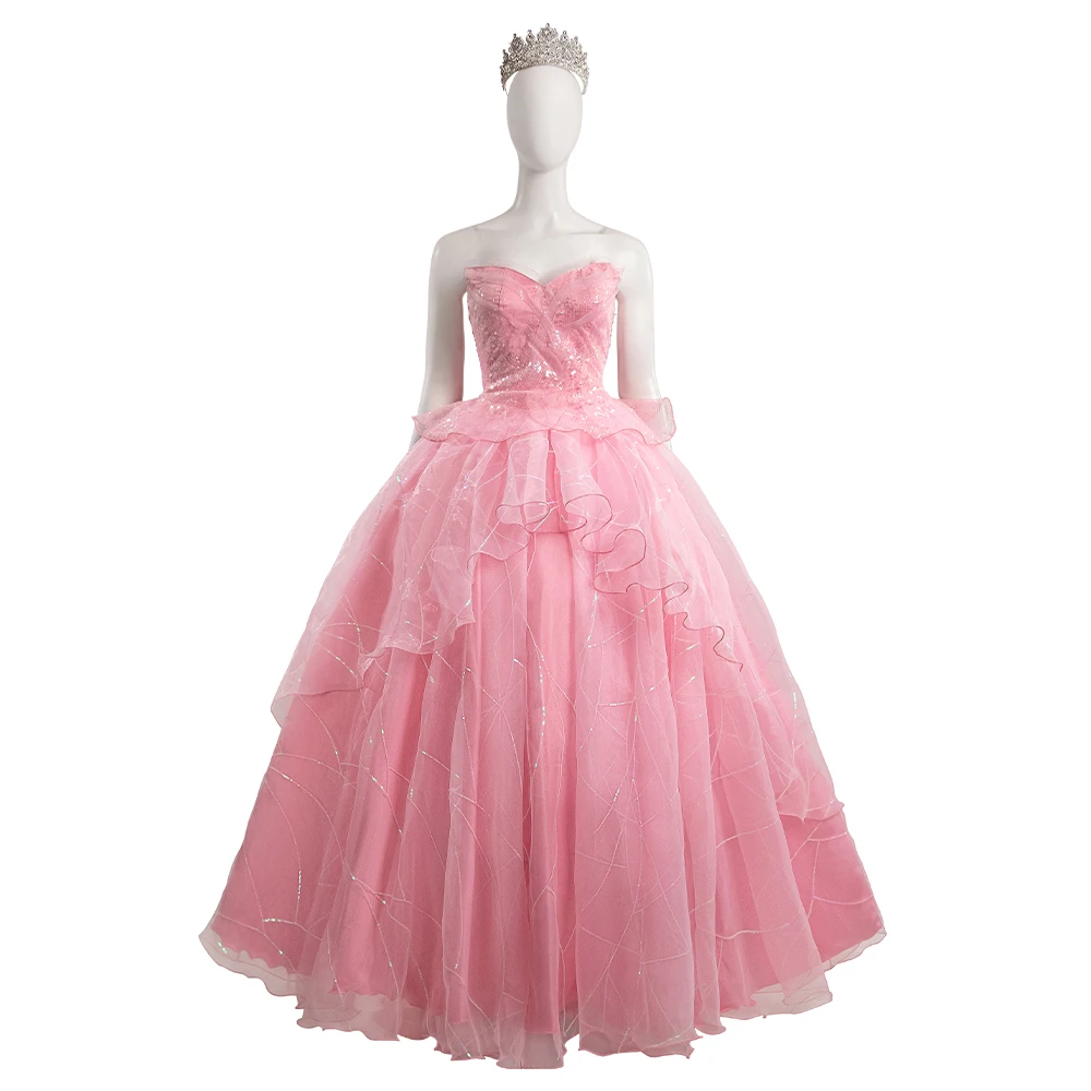 2024 Movie Women Glinda Cosplay Costume Halloween Carnival Pink Dress Accessories Custom Made