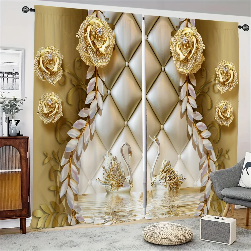 

Luxury Golden Swan Flower Diomand Peacock Girls Window Curtains For Kids Bedroom Living Room Bathroom Kicthen Door Home Decor