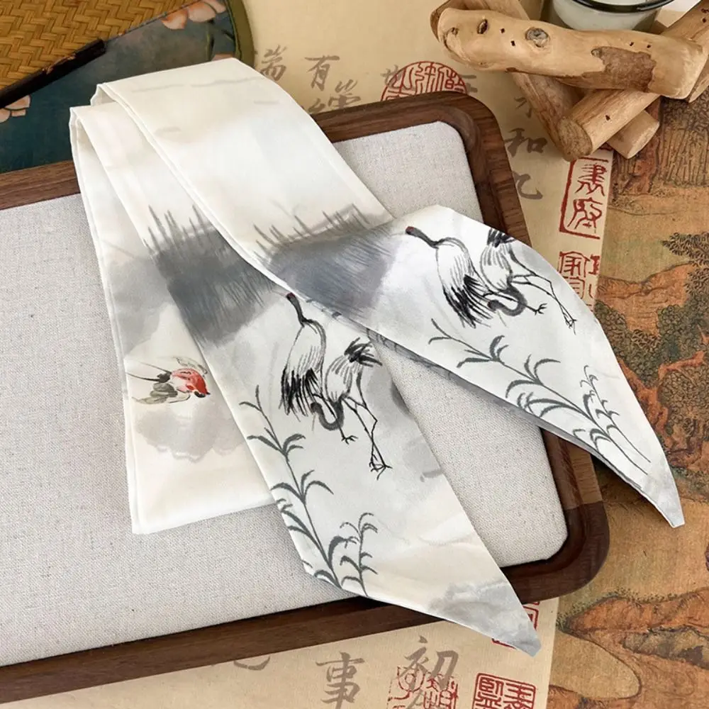 Simple Long Ink Painting Silk Scarf Ribbon Minimalist Style Long Silk Scarf Tie Ancient Style Ribbon Headband Lady