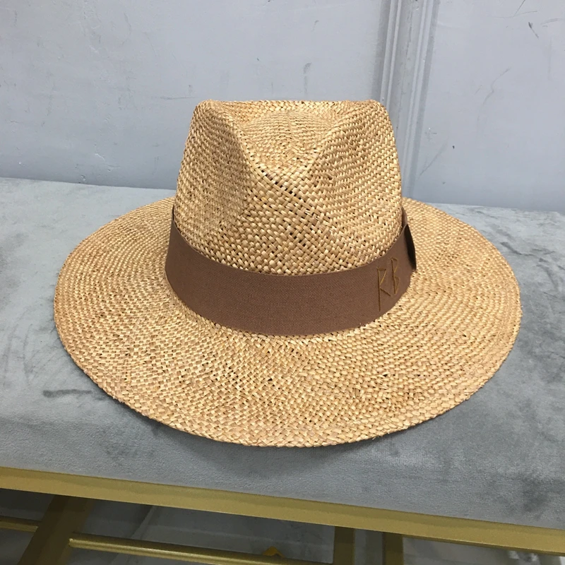 2022 summer brown raffia sunhat for women and men seaside Panama Cap Fashion Concave