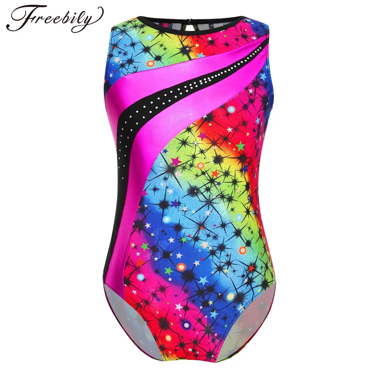 Kids Girls Ballet Dance Leotard Sleeveless Print Sports Bodysuit Gymnastic Swimming Skating Yoga Jumpsuit Dancewear Swimwear