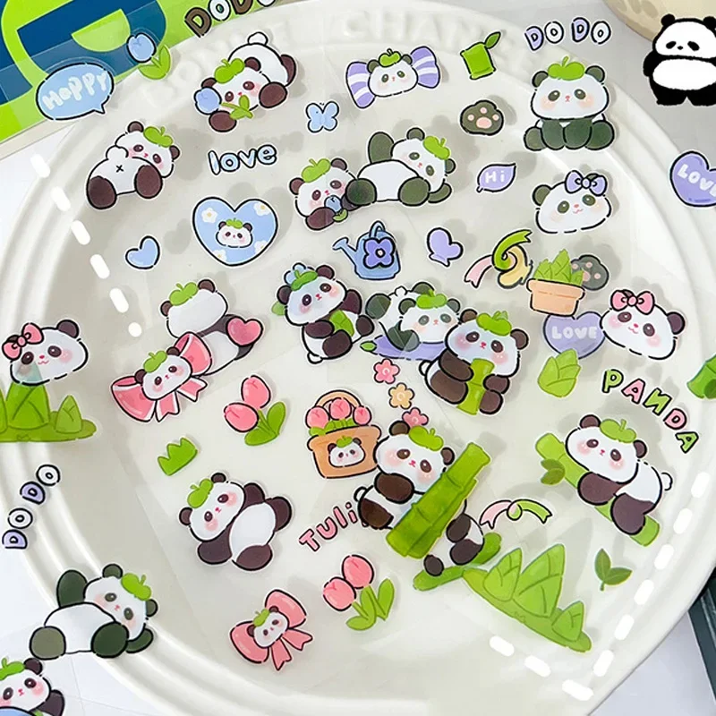 10 Sheets/set kawaii Panda Sticker Cartoon PET Waterproof DIY Phone Cases Decor Diary Planner Stickers for Children Kids Gifts