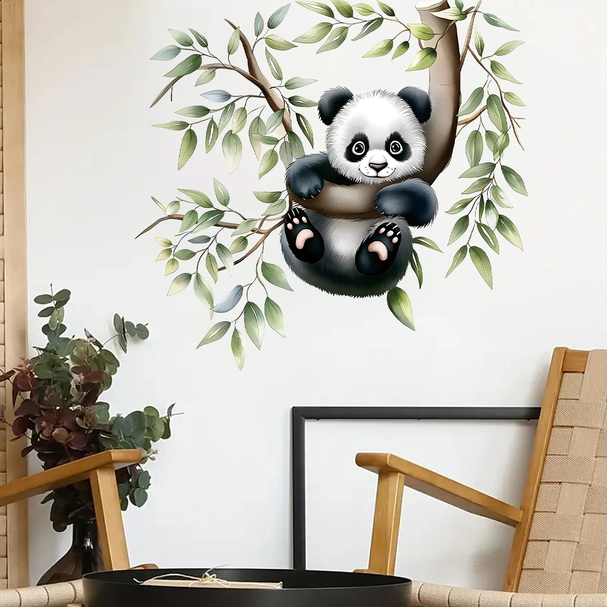 Cartoon Watercolor Cute Panda Climbing Trees Wall Stickers for Kids Room Background Bedroom Decoration Home Decor Accessories