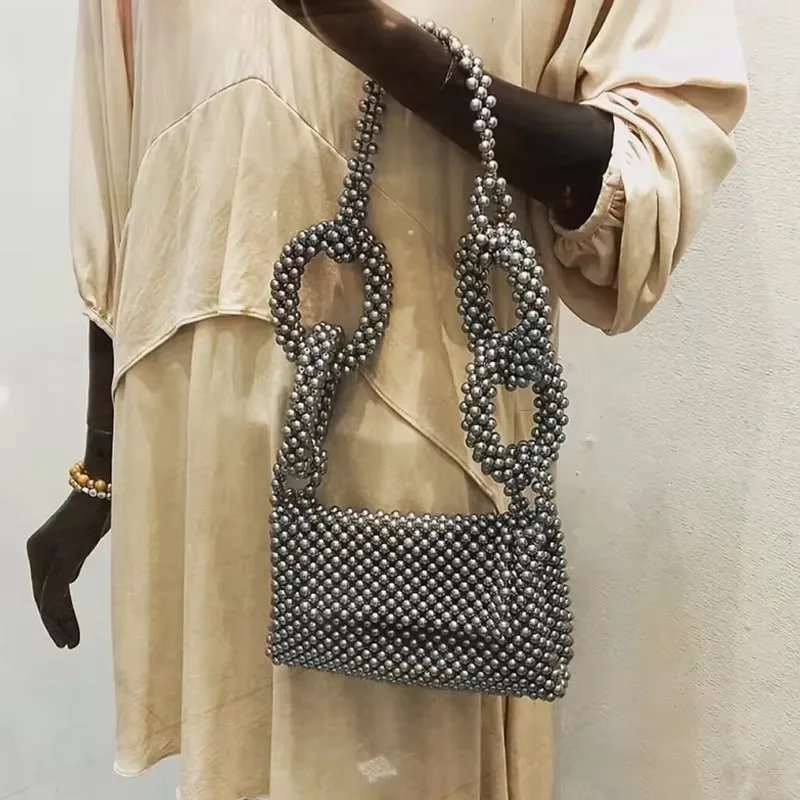 

Vintage Silver Bead Woven Envelope Shoulder Bag Unique Chain Handle Versatile Flap Women's Clothing Bag Designer Luxury Bag