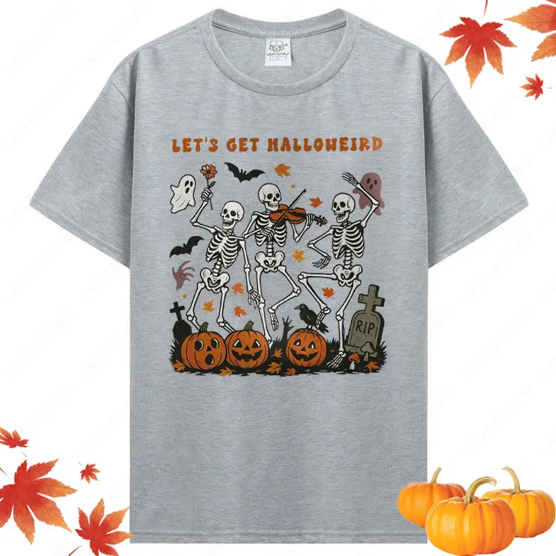 Laten we Halloween T-shirt krijgen Leuke Halloween Skeletten Party Tees Man Vrouw Spooky Seizoen Grafische Tops Ghosts Pompoenen Herfst Tshirt