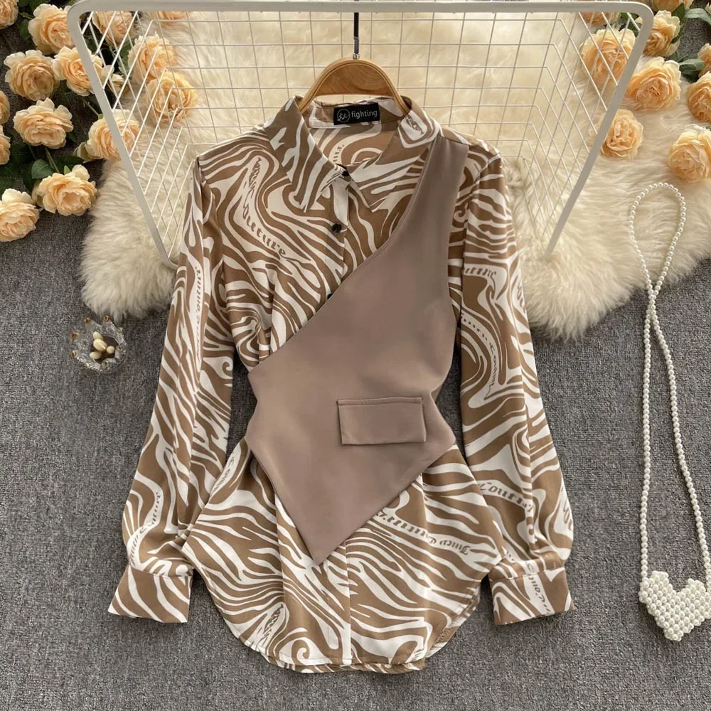 

Autumn New Fashion Slimming Loose-fit Long Sleeve Top Women Shirt Striped Splicing Two-piece Casual Comfortable Ladies Blouses