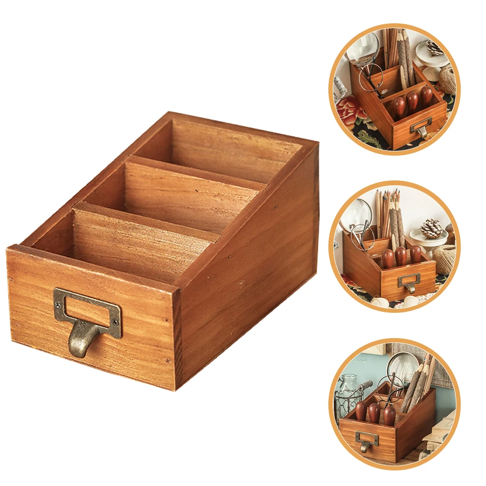 

Wooden 3 Tier Drawer Box Desk ganizer Remote Control Holder Smooth Surface Sturdy Structure Household Storage Solution Desktop